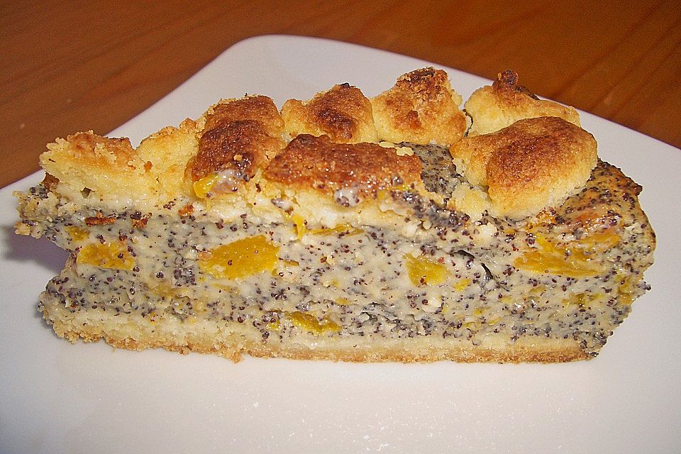 Mohn - Streusel  mit Pudding und Mandarinen