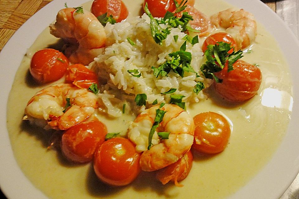 Scampi in scharfer Kokosnuss - Sauce