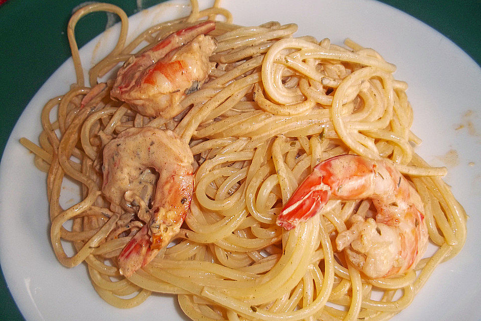 Spaghetti mit Brunch - Garnelen - Soße