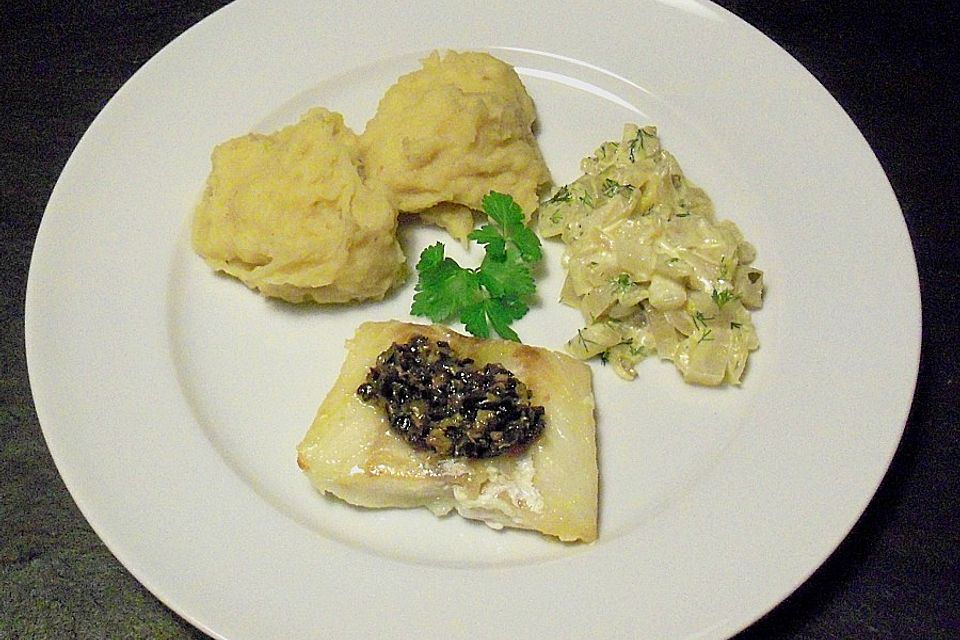 Kabeljau mit Oliven - Kapern - Tapenade