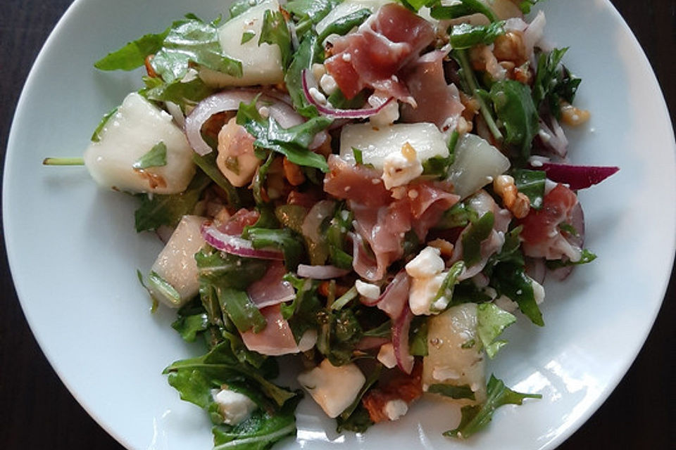 Melonen - Salat mit Rucola und Parmaschinken