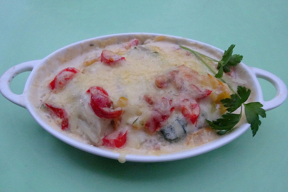 Mangoldstielgratin mit grüner Sauce