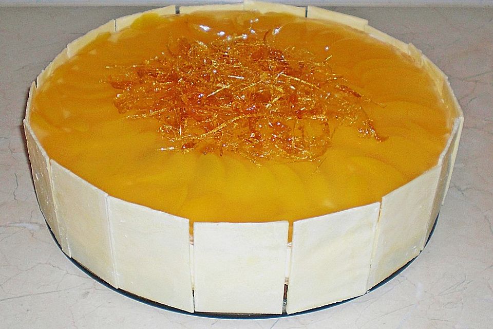 Pfirsichtorte mit Cornflakes - Schokoboden