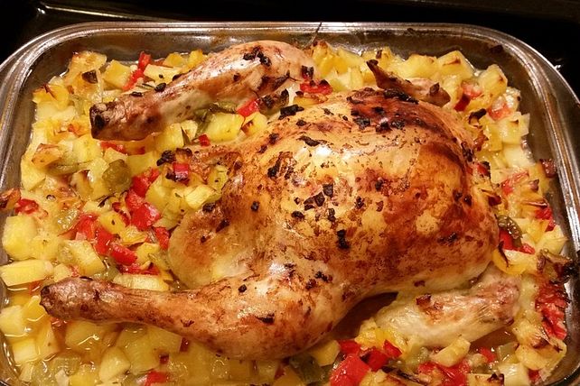 Brathähnchen mit Kartoffel - Paprika - Füllung von wilana| Chefkoch