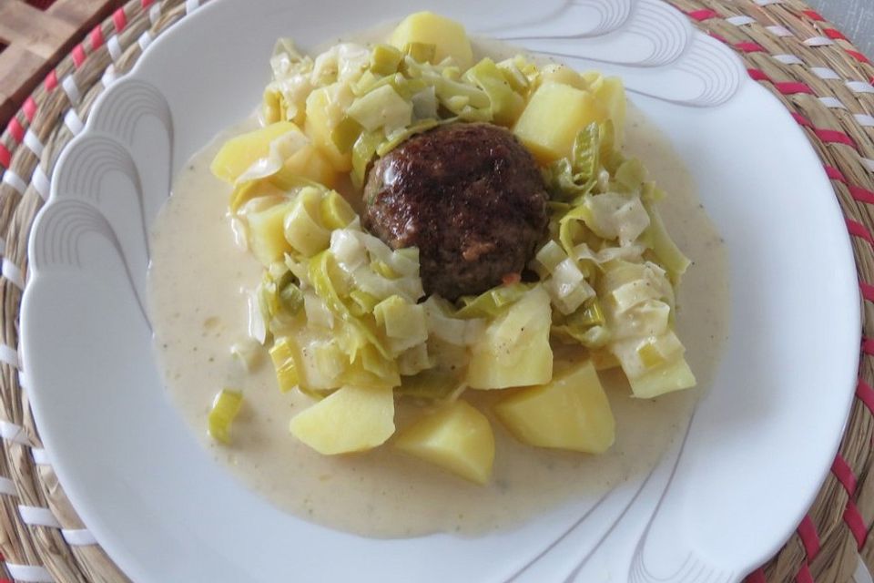 Fleischpflanzerl mit Kartoffel-Lauchgemüse