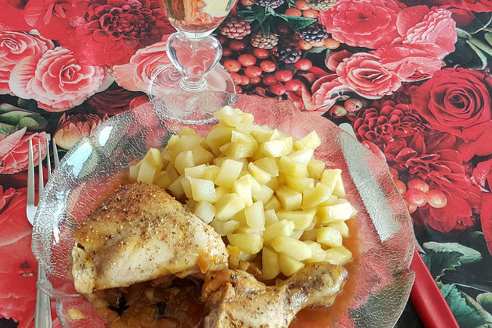 Hähnchen - Tajine mit karamellisierten Äpfeln und Birnen