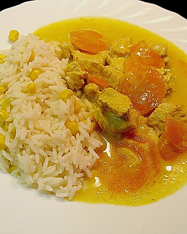 Karotten - Geflügel - Gulasch mit Mais - Reis