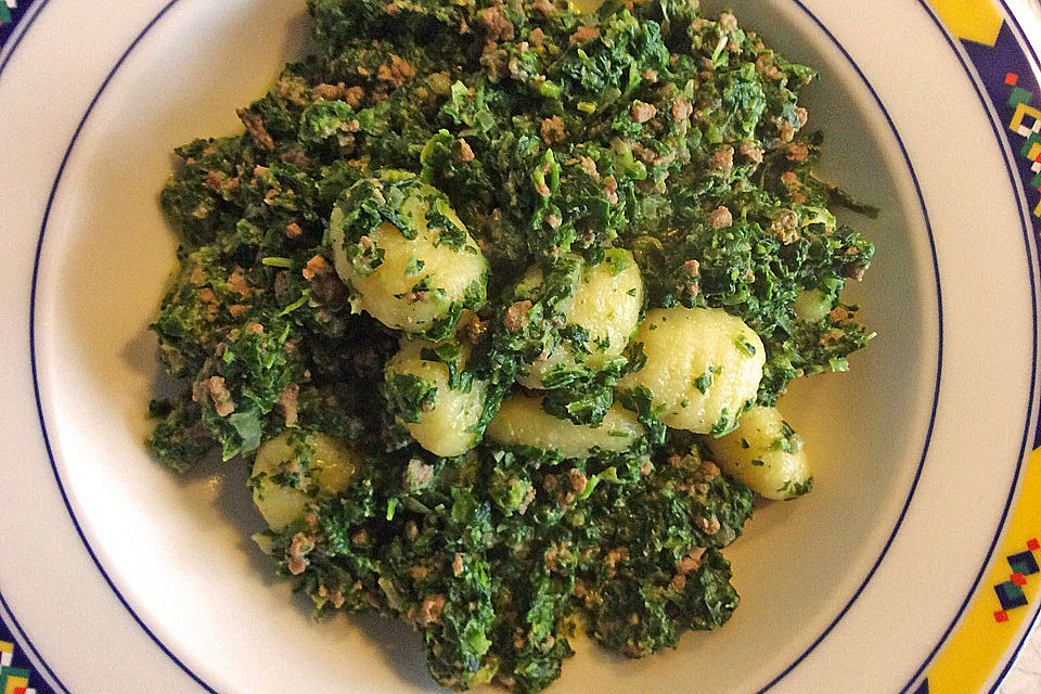 Gnocchi mit Spinat - Hackfleisch - Soße