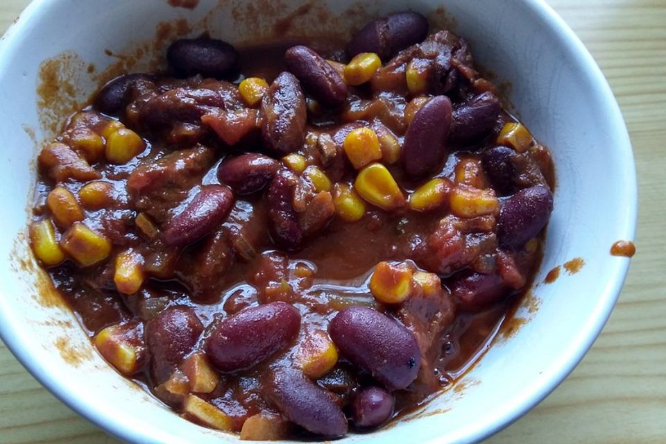 Chili con Carne mit  Zartbitterschokolade