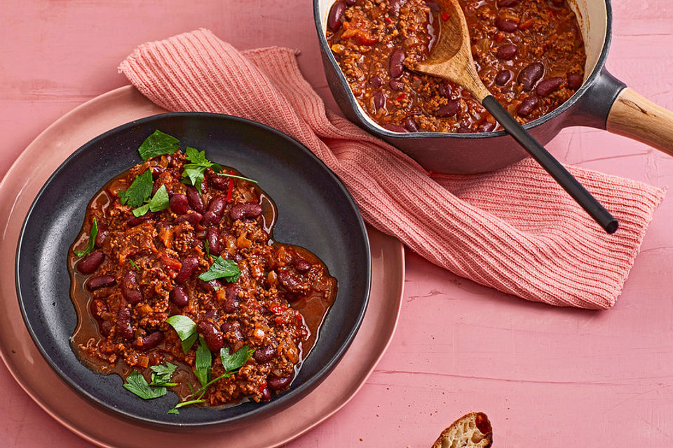 Chili con Carne mit  Zartbitterschokolade