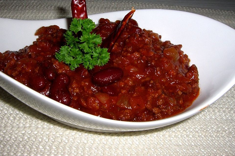 Chili con Carne mit  Zartbitterschokolade