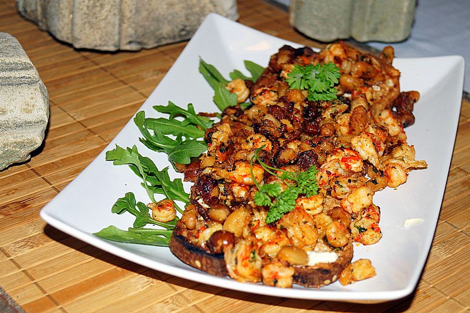 Bruschetta con Gamberoni e Fagioli