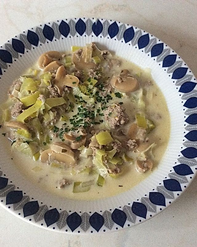 Champignon - Porree ( Lauch ) - Käse - Curry - Suppe