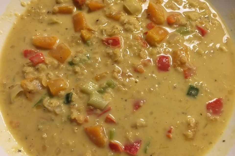 Kürbis-Kokos-Suppe mit roten Linsen