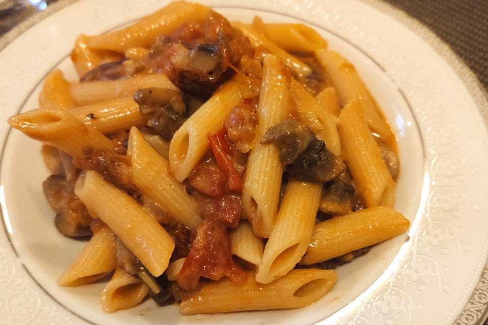 Urmelis Pasta mit  Pilz - Sherry - Sauce und getrockneten Tomaten