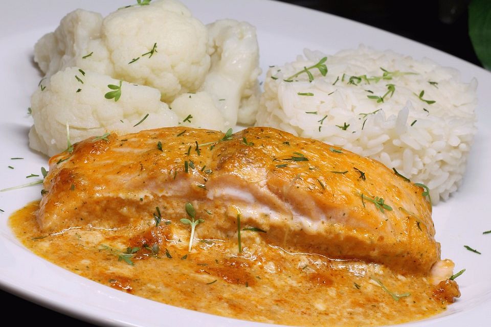 Lachs - Sahne Gratin