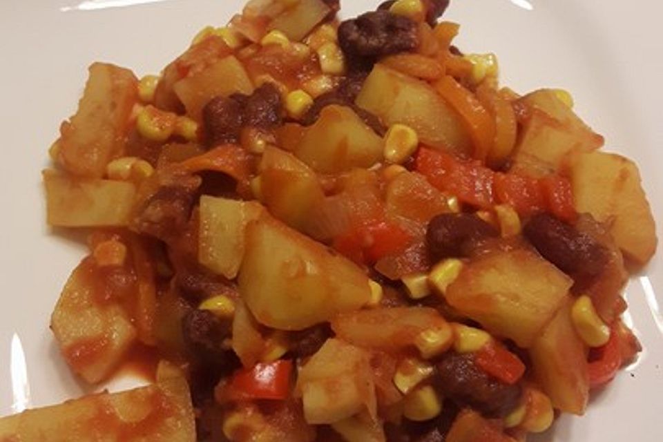 Kartoffel-Chili-Pfanne mit Bohnen, Mais und Paprika