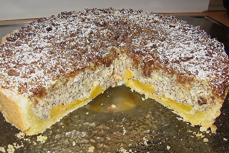 Aprikosenmohnkuchen mit Zimtkeksstreuseln