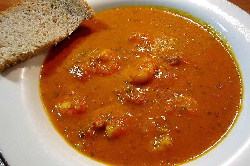 Scampis in Kokosmilch - Tomaten - Suppe