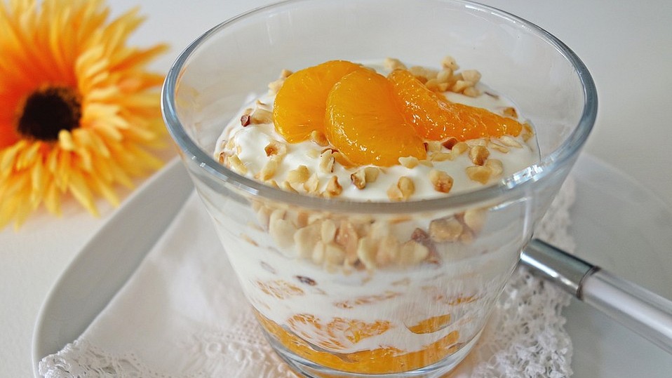 Quarkspeise mit Mandarinen und Mandeln von Dröppelminna Quarkspeise mit Mandarinen und Mandeln von Dröppelminna