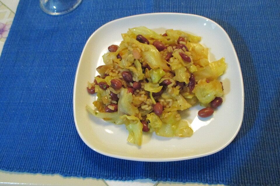 Wirsing - Reispfanne mit Schinken Wirsing - Reispfanne mit Schinken