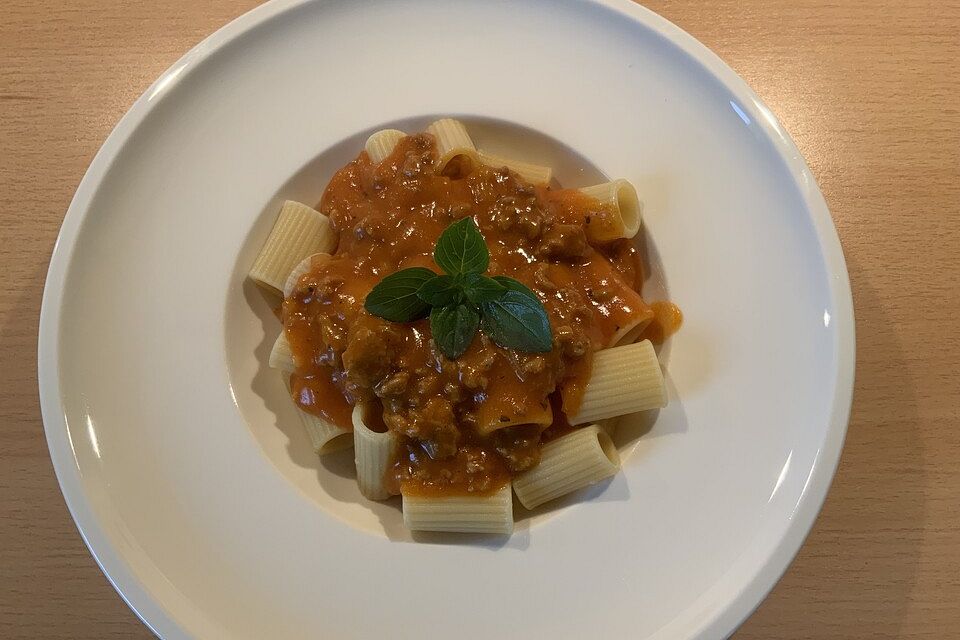 Mystys schnelle und einfache Bolognesesoße bzw. Tomatensoße mit Hackfleisch