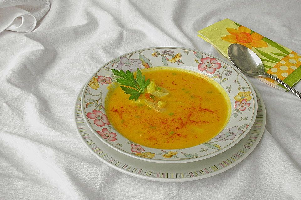 Steckrüben - Kohlrabi - Kokosmilch - Currysuppe mit Hähnchen