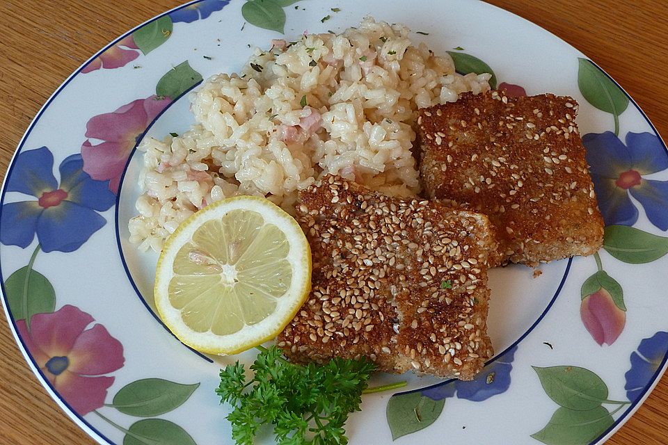 Sesam - Fisch mit Speck - Risotto