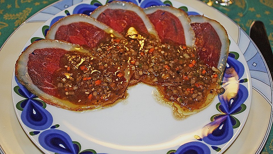 Carpaccio von geräucherter Gänsebrust von Puchzeli| Chefkoch