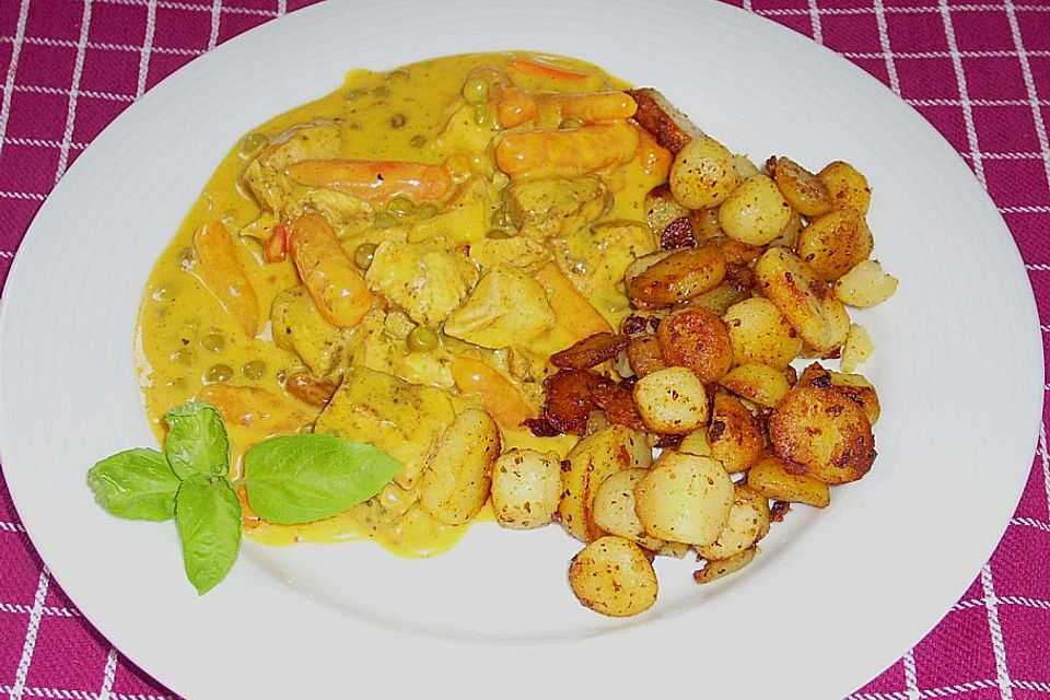 Hähnchencurry mit Erbsen und Möhren