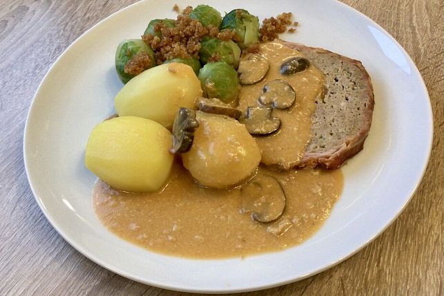 Hackbraten Jägerart im Römertopf von hexxana| Chefkoch