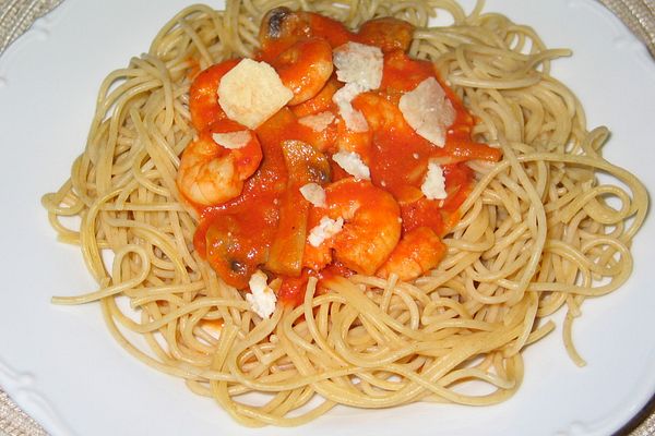 Spaghetti mit Shrimps und Champignons von MelFit | Chefkoch