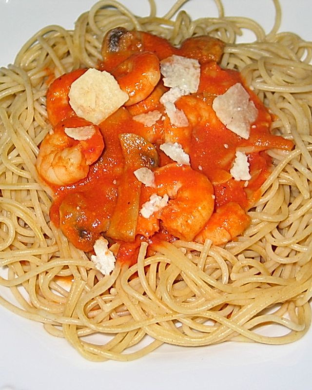 Spaghetti mit Shrimps und Champignons