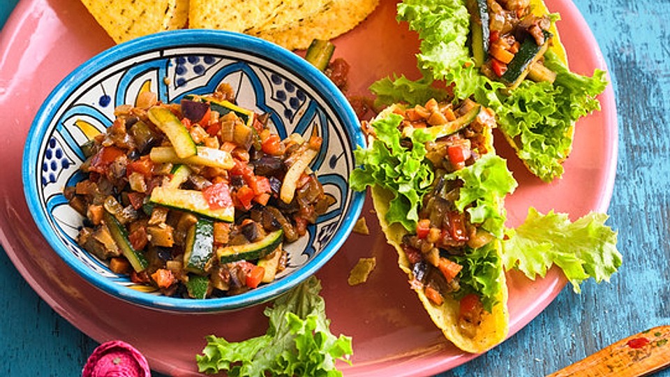Auberginen-Gemüsefüllung für Tacos oder Tortillas