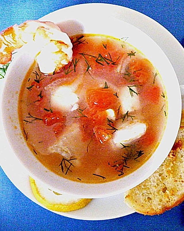 Fischsuppe mit Knoblauchbrot