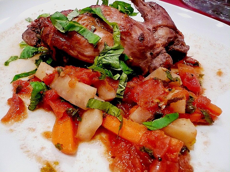 Kaninchen mit Tomaten, Kapern und Kräutern| Chefkoch