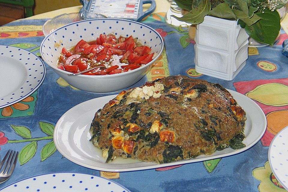 Hackbraten mit Spinat und Schafskäse