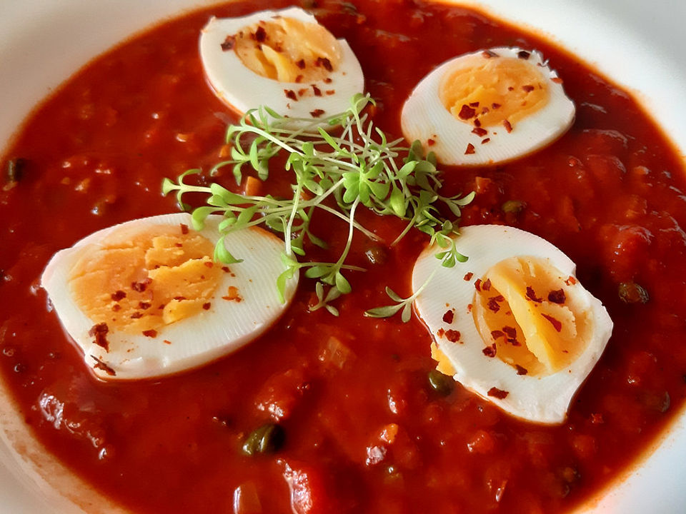 Gekochte Eier in pikanter Tomatensauce von Ragazza311| Chefkoch