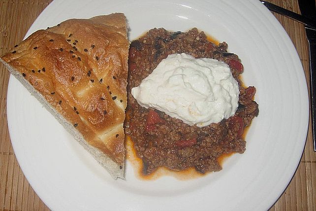 Auberginenpfanne mit Hackfleisch und Schafskäse von Sivi| Chefkoch