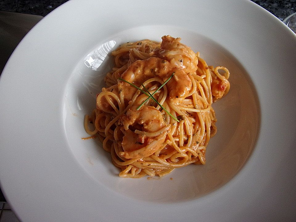 Spagetti mit Garnelen-Sahnesoße mit Cocktailtomaten von Antonella1025 ...