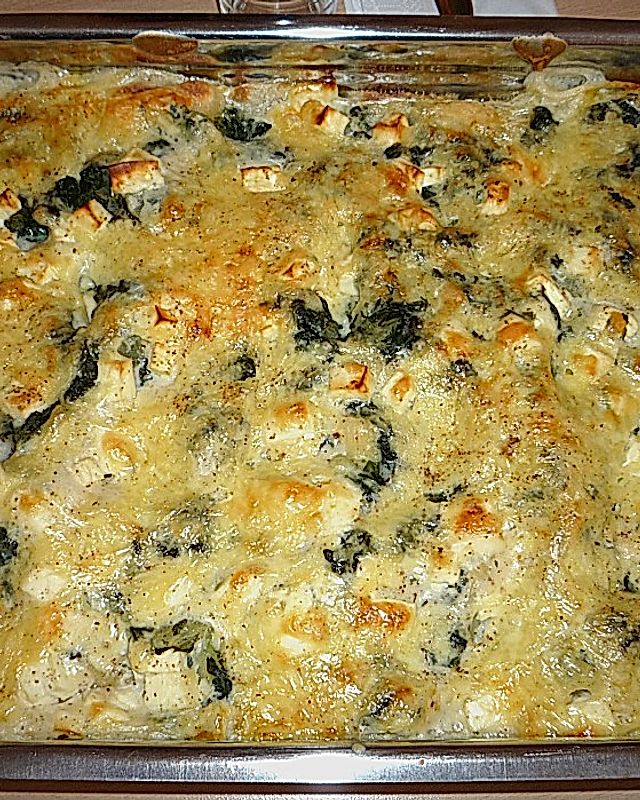 Spinat - Lasagne mit Schinken und Schafskäse