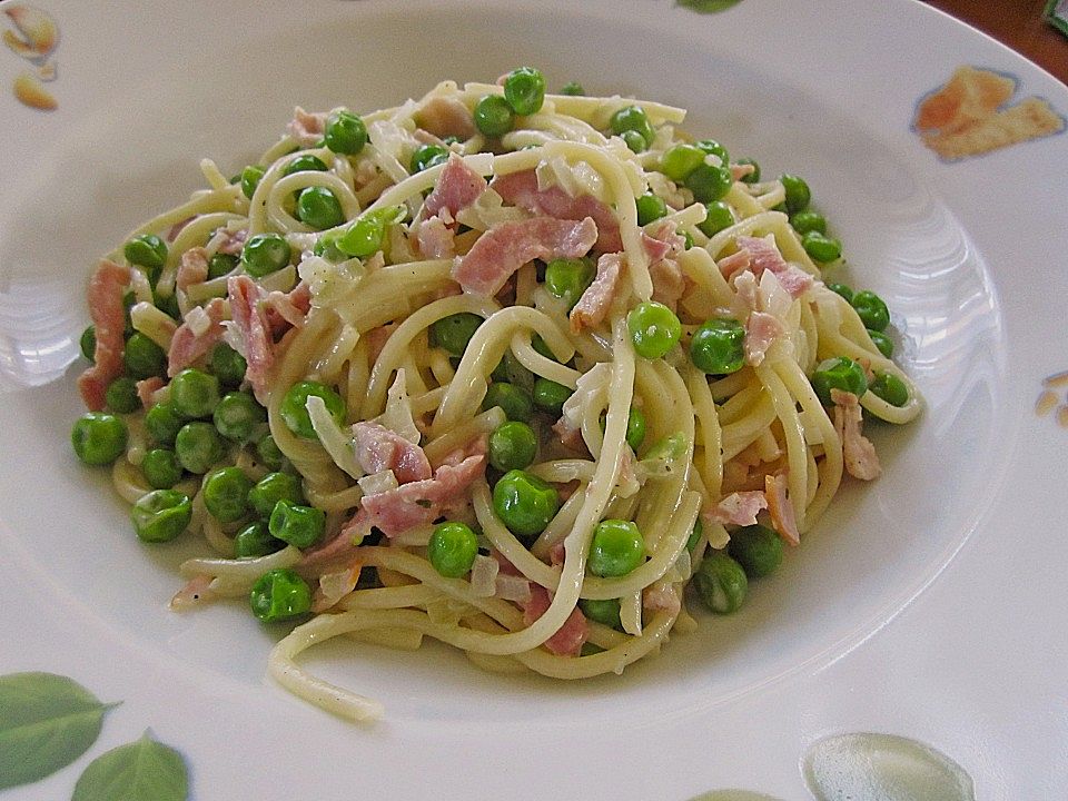 Spaghetti mit Erbsen und Schinken in Oberssauce von monddrache | Chefkoch