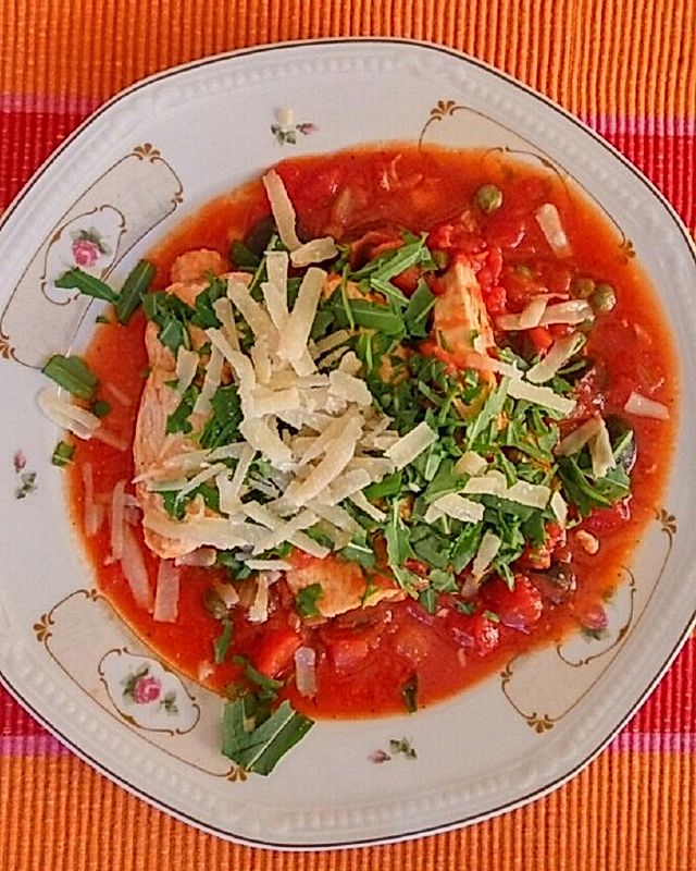 Hähnchenbrust in Tomaten - Kapern - Oliven - Sauce