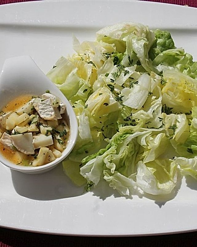 Eisberg - Mango - Salat mit einem Orangen - Limetten - Dressing und Minze
