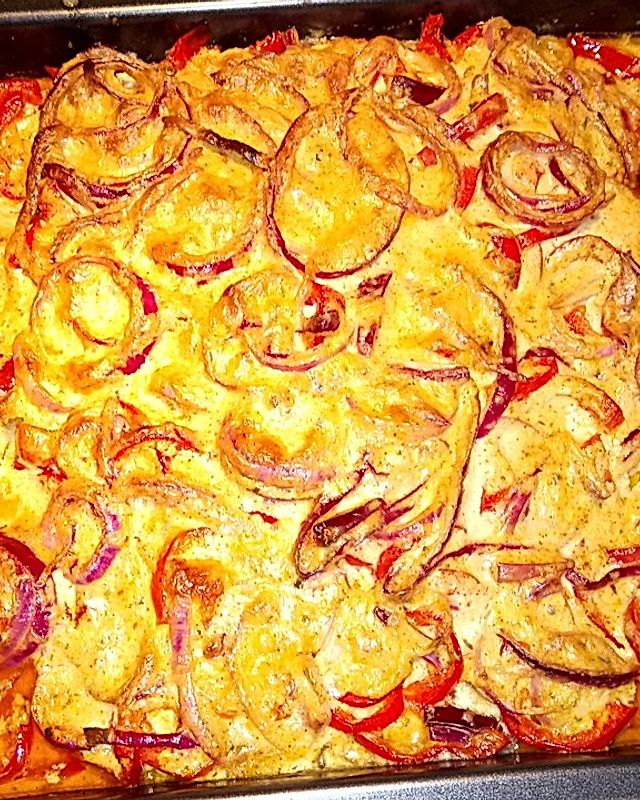 Putenschnitzel mit Paprika - Zwiebel - Haube