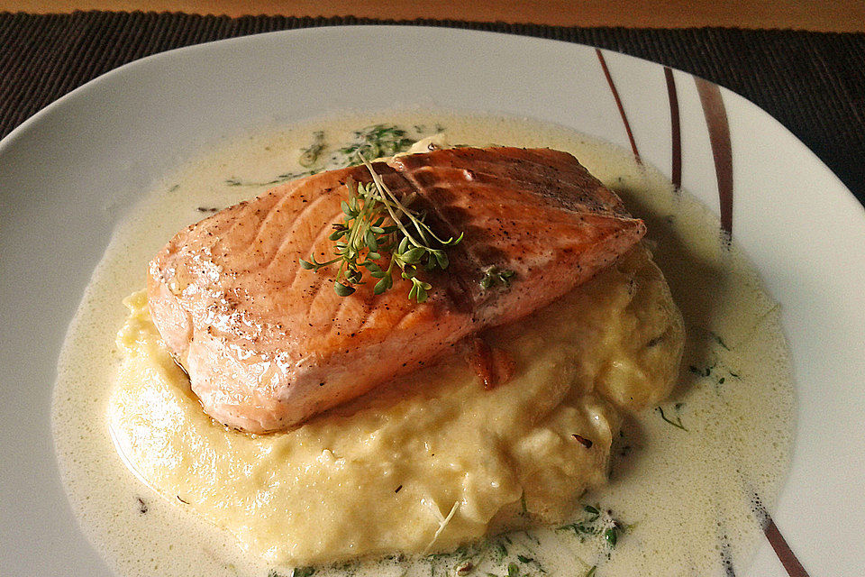 Lachs mit weißer Schoko - Polenta