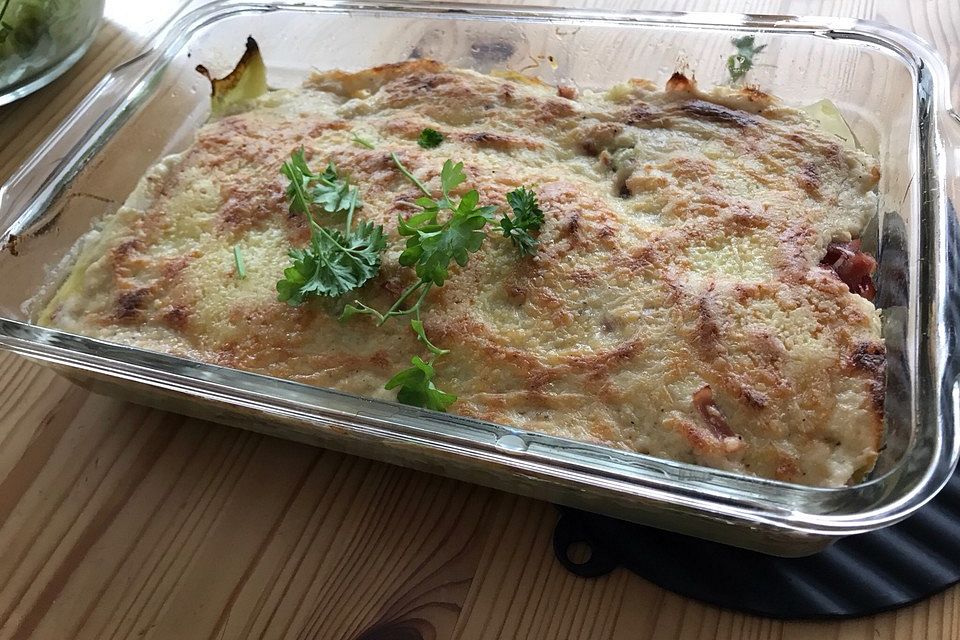 Chicoréegratin mit Frühlingszwiebeln und Schinken