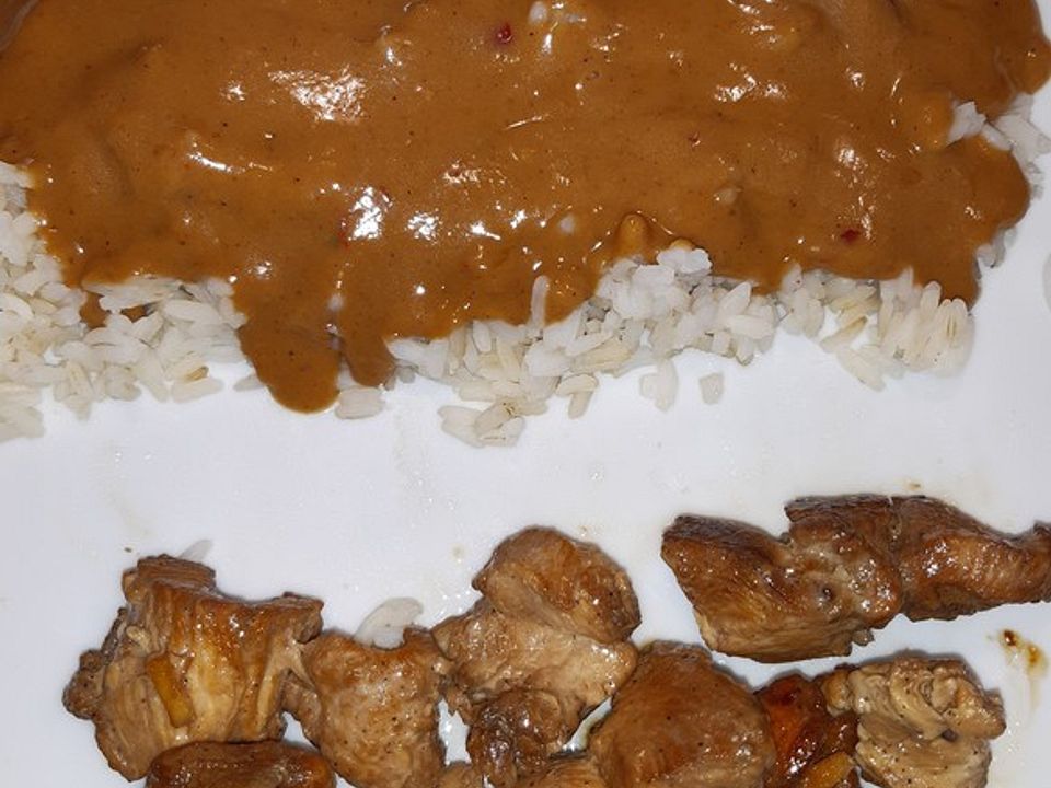 Hähnchenspieße mit Reis und Erdnusssoße von CharlotteHolmes| Chefkoch
