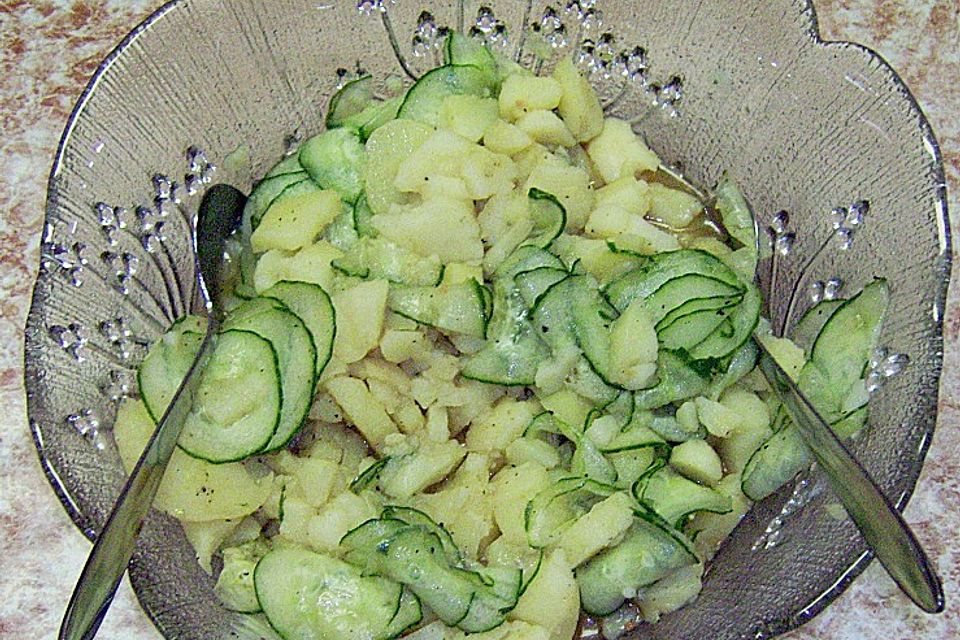 Kartoffelsalat mit Dörrfleisch und Gurke