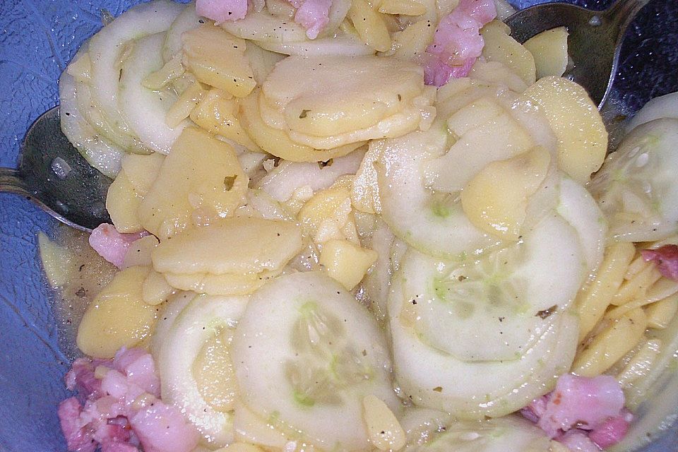 Kartoffelsalat mit Dörrfleisch und Gurke